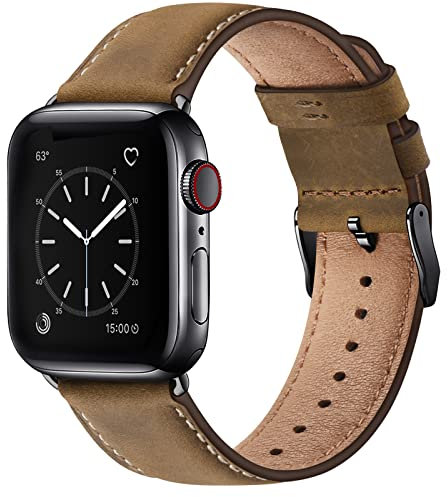 WFEAGL Lederarmband Kompatibel mit Apple Watch Armband 49mm 44mm 45mm 42mm 46mm,Echtes Lederband Ersatzarmband Herren Damen armbands für iWatch Series Ultra SE 10 9 8 7 6 5 4 3 2 1,Braun