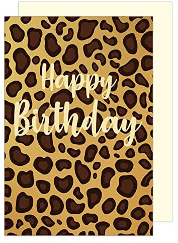 Edition Seidel Premium Geburtstagskarte mit Goldprägung und Umschlag. Glückwunschkarte Grusskarte Billet Geburtstag Happy Birthday Mann Frau Leopardenmuster Leo Style Karte (G2854 SW023)