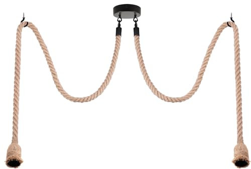 DIY Hemp Rope Retro Industrial Chandelier, 2Lights Pendant Light Fitting,Retro Ceiling Light E27 Lamp Holder/Living Dining Room Restaurant Pendant Lights/Ceiling Hanging Light Fixture (With out bulb)