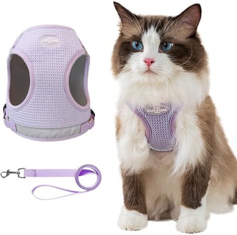 Anlitent Soft Mesh No Pull Cat Harness and Lead Set for Walking, Escape Proof Kitten Vest Harnesses for Small Animals Rabbit/Mouse/Cats, Cool Cat Collar XS, Light Purple