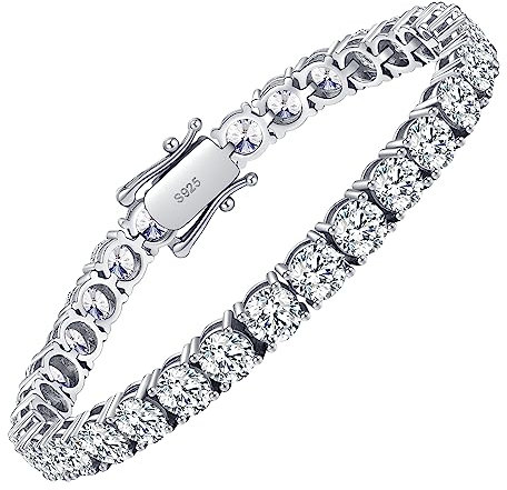 Wm Wonder Mojo Moissanite Tennis Bracelet 10.5-14K Simulated Diamond Bracelets for Women 18K White Gold Plated 925 Sterling Silver Men's Bracelet 4mm D Color VVS1 Round Cut, 7.5 Inch, Sterling Silver