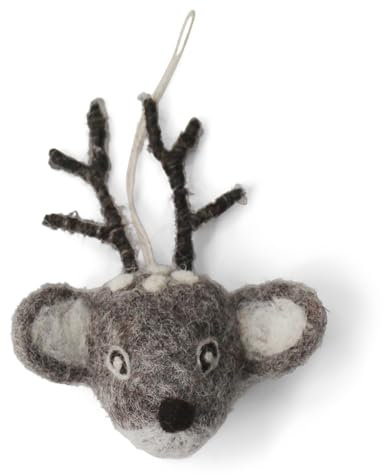 Gry & Sif Bambi, Anhänger aus Filz, Geschenkanhänger, Weihnachtsdeko, Herbstdeko, Geschenkidee, Fairtrade, Handmade (grau)