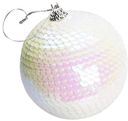 Weihnachtsbaumkugeln Rot Weiß Weihnachten Paillettenkugeln Bälle Glitzerbaum-Dekorations-Verzierung 8CM Weihnachten Schaukel Mit Gestell Balkon für Weihnachtsdekoration Hochzeit (White, One Size)
