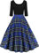 AXOE Femme Robe Vintage Années 50 Pin up Rockabilly 3/4 Manche Longne Noire avec à Carreaux Bleu F7B, Taille 42, L