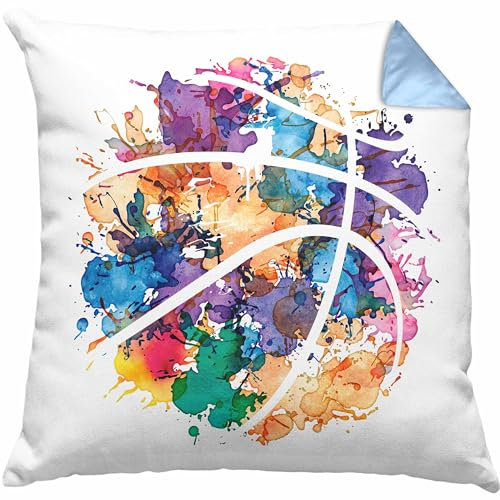 Trendation Basketball Kissen mit Füllung 40x40 Geschenk für Basketballspieler Basketball Trainer Coach (Blau)
