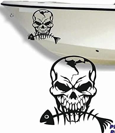 Rakelfix 2X Totenkopf mit Fisch Gräten Aufkleber Angler Angelboot Sticker Boot Boote See Fischer Bootsbeschriftung Bootbeschriftung Fischen Sticker