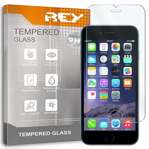 REY 2X Protector Pantalla para iPhone 6 6S 4.7, Cristal Vidrio Templado Premium