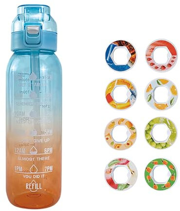 Neu Trinkflasche mit 6/7/8 Geschmackskapseln Set - 1000ML Wasserflasche mit Geschmack Original Starter - 2024 Trinkflasche für ein erfrischendes Trinkerlebnis Flasche Set (Blau,mit 8 Pods)