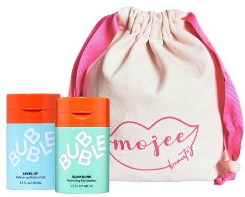 Skincare Bundle with Bubble Skincare Slam Dunk Hydrating Moisturiser 50ml, Bubble Skincare Level Up Balancing Moisturiser 50ml and Mojee Beauty Canvas Bag