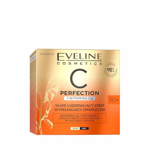 Eveline Cosmetics C-Perfection Advanced Faltenfüllende Straffungscreme 50+ mit Vitamin C & Ferulasäure - Anti-Aging, Feuchtigkeitsspendende und Hauttonausgleichende Formel für Reife Haut