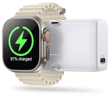 ZIMAOER Batería Portátil para iPhone y Apple Watch, Cargador Portátil, Batería Externa para Móviles con Puertos Lightning y Type-C para iPhone 16/15/14, Apple Watch Series 7/8/9/10/Ultra
