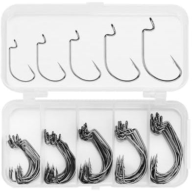 FOLANDO 50 PCS Fish Hooks, Barbless Carp Hook Fishing Hooks Barbed Hooks Circle Hooks for Freshwater Saltwater 2#,1#,1/0#,2/0#,3/0#