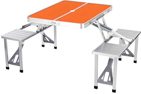 Tazyee Aluminium Klapptisch für Picknicks, Leichter Klapptisch, Koffer-Klapptisch mit 4 Stühlen und Schirmloch, Lässt Sich Einfach Zusammenfalten und Verstauen mit Selbstverpackungsdesign