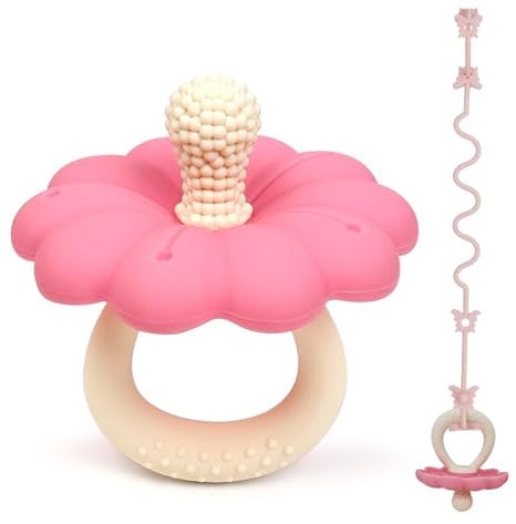 Purphy Baby Beißspielzeug, Silikon BPA-frei für ab 3 Monaten Babys (Rosa)