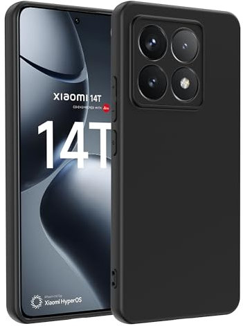 Rojeuinn cover per Xiaomi 14T 5G, Materiale Silicone Liquido di Alta Qualità, Custodia per Telefono a Copertura Totale, Antiurto, AntiGraffio, Anti-Impronte, Resistente, Comoda al Tocco - Nero