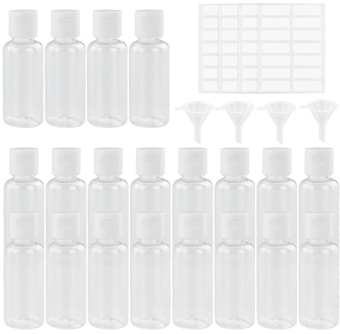 20 Pcs Refillable Clear Flip Cap Bottles,Plastic Empty Transparent Containers,Travel Bottles, Cosmetic Bottles Plastic with 4 Small Funnels and 4 Labels for Packing Toiletries Shampoo Liquid (30 ml)