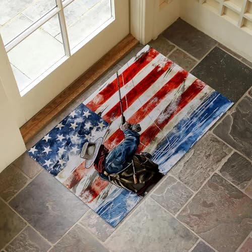VANZEV Door Mat, American Fishing Doormat, Welcome Mats for Entryway, Doormat Entrance, Non Slip Rug for Home Outdoor Indoor Entrance Decor Gifts 17x29.5 Inches