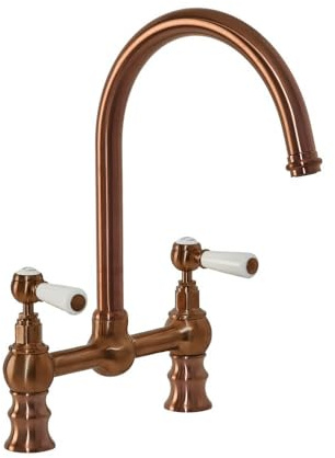 Milano Elizabeth Lever Handle Bridge Kitchen Sink Mixer Tap Swivel Spout - Copper