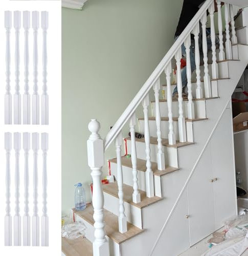 Treppengeländer Treppengeländer aus Holz Weiß Lackiert, Dekorative Treppengeländer aus Buche für Den Innenbereich, Treppenspindeln, Handlaufpfosten für Dachbodentreppe, Heimwerkerbedarf(10pcs)