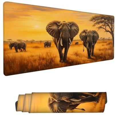 Sonnenaufgang Mauspad XXL 900x400mm,Mousepad Elefant Schreibtischunterlage,Wasserdichter Gaming Mauspad,Desk Mat mit Genähten Kanten,Mouse Pad mit Rutschfester Gummiunterseite Gaming Zubehör Hs-135
