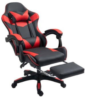 Home Treats Gaming Chair Fabric with Footrest, Black & Red - Computer Chair with Massage Added Lumbar Support, Height Adjustable Gaming Chair with 364° Rotating Seat (Black & Red)