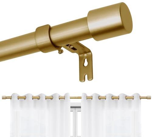 Joydeco Einstellbare Golden Gardinenstange Set 76cm-236cm Dekorative Vorhangstange mit Aluminium Endkappe für Duschraum Schlafzimmer Wohnzimmer (Golden,76cm-236cm)