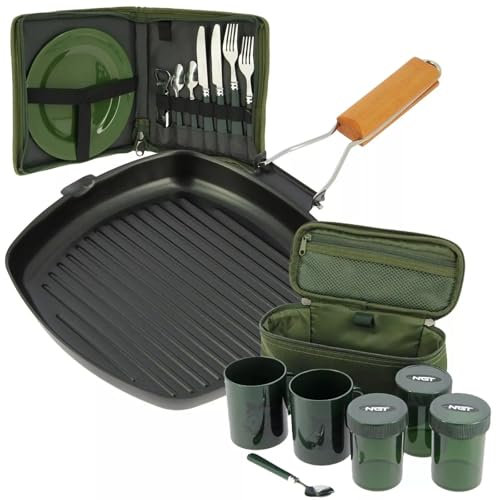 Camp Cooking Set with Cutlery 2 Plates Drink Opener Non-Stick Pan Brew Kit Mugs Tea Spoon & Pots Perfect for Outdoor Cooking, Picnic, Hiking or Carp Fishing