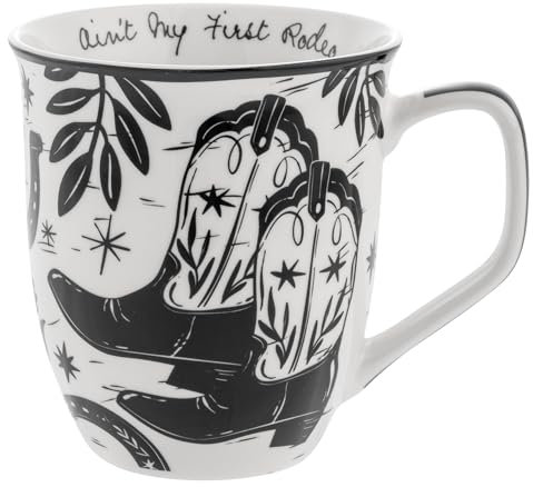 Karma Gifts 14 oz Black and White Boho Mug Western - Cute Coffee and Tea Mug - Ceramic Coffee Mugs for Women and Men
