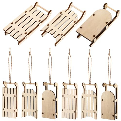 Miniatur Unfinished Holz Schlitten 9 Stücke Schlitten Handwerk Weihnachten Schlitten Charms Desktop Schlitten Schmuck