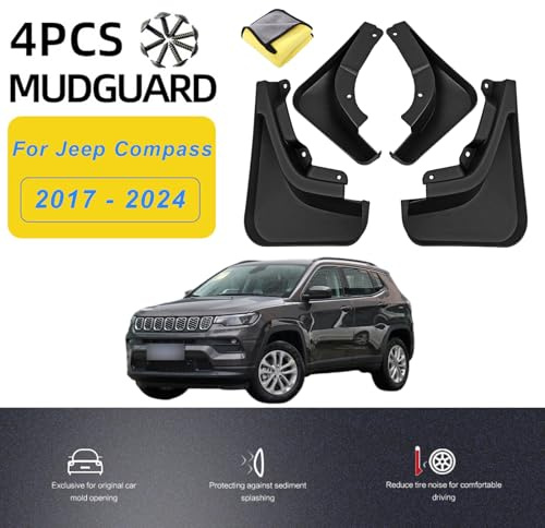 4 parafanghi compatibili con Jeep Compass 2017-2024 senza trapano, paraspruzzi impermeabili, antigraffio, anti-fango, facili da installare, accessori esterni per auto (dimensioni: 1,4T)