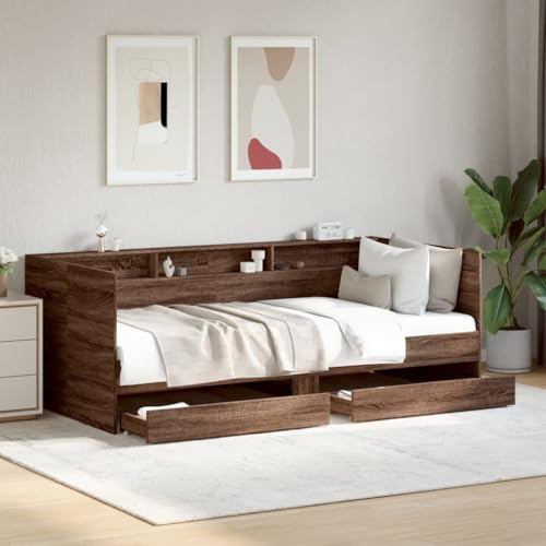 HaoChrymec Tagesbett mit Schubladen, Holzwerkstoff, Ausziehbares Design, Viel Stauraum, schlafsofa, tagesbett, Für Wohnzimmer und Gästezimmer, Braun Eichen-Optik, 75x190 cm