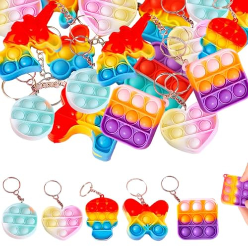 LQUYTA 20 Stück Mini Pop It Fidget Schlüsselanhänger, Push It Fidget Toy, Schlüsselanhänger Kinder, Silikon Sensory Toy, Mini Pop Push It Schlsselbund Set, Schlüsselanhänger Kinder Mitgebsel
