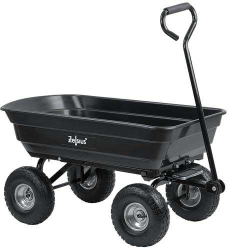 Zelsius Bollerwagen mit Kippfunktion | 200 kg Tragkraft | Gartenwagen mit Luftbereifung, Gartenkarre, Handwagen mit Wanne | Kippwagen, Schubkarre, Gerätewagen | Transportwagen für Haus und Garten