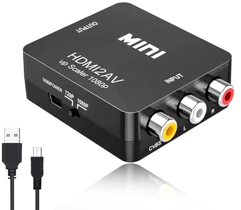 ONGNIUU RCA auf HDMI Konverter, AV auf HDMI Konverter, 1080P RCA Composite CVBS AV auf HD MI Adapter Konverter Kompatibel, für Xbox/PS2/PS3/PS4/TV/STB/VHS/VCR/Kamera/DVD, mit USB Netzkabel