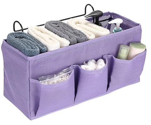 IGNPION Net Bedside Hanging Storage Baskets, Bed Organiser Caddy, Purple | Bed Storage Pocket, Mulit-purpose Hanging Storage Bag for Home Chair Office Dormitory Hospital