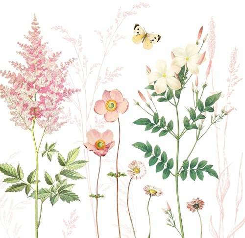 Braun & Company Servietten 33x33 cm 20 Stück 3-lagig | Blumenmotiv Wiesenmotiv Wildblumen | romantische Sommerwiese, Blumenwiese & Servietten Blumen und Wiese (1211-23007)