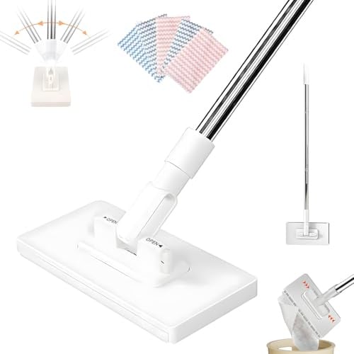 Lazy Mop Clip On, Dust Mop Magic with 5 Reusable Machine Washable Cloths, Hands-Free Cleaning Tool Mini Mops for Cleaning Floor, Wall, Window, Bathroom, Kitchen