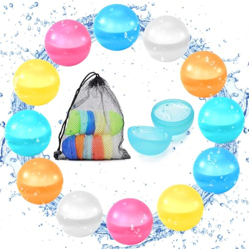 12 Stück Wasserbomben Selbstschließend Wiederverwendbar, Schnellfüller Silikon Spritzbälle für Erwachsene, Wasserbomben Silikon für Outdoor, Wasserpark,Wasserspielzeug (A)