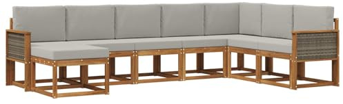 vidaXL Outdoor-Sofagarnitur mit Kissen 8 pcs Natürlich und Hellgrau, Moderner Garten Sofa, wetterfeste Eckcouch, Möbel zum Entspannen auf Terrasse, Patio Lounge und Komfortset
