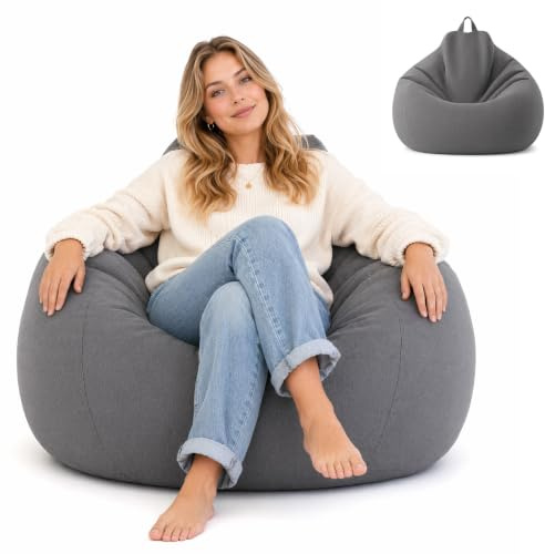 WOKICOR Sittsäck överdrag XL 100 x 120 cm, 1 styck, utan fyllning, mörkgrå | Slitstarkt överdrag med 2 fickor, dragkedja och bärhandtag; tyget med linnelook är maskintvättbart