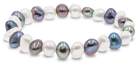 Secret & You Bracelet de perles de culture d'eau douce baroques blanches ou colorées Perles de 8 à 9 mm dans la bande élastiquée de 18 cm