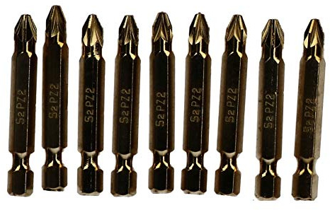 10pc Power PZ2 Screwdriver 50mm Titanium Coated S2 Bit Set Pozi 1/4 Shank