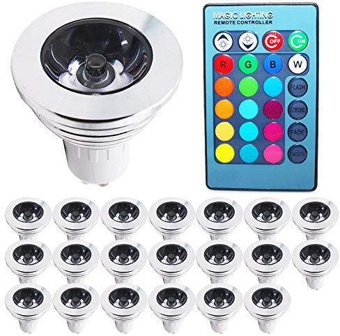 xin da xin Lot de 20 ampoules LED GU10 RVB à changement de couleur blanc chaud à intensité variable 3 W 180 lm avec télécommande infrarouge pour applique murale, rail et plafond encastré