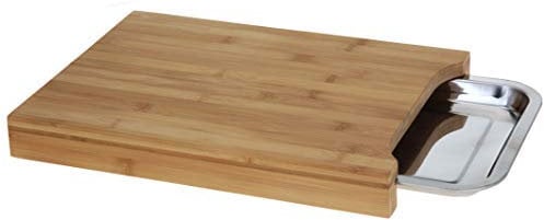 Spetebo Bambus Schneidbrett mit ausziehbarem Tablett - Holz Schneidebrett Küchenbrett