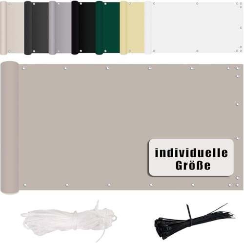 MENGH Brise Vue Balcon 145x1000cm in 160g/㎡,Aucun perçage, Blocage des UV, Protection de la Vie privée et sécurité des balustrades de Balcon,Taupe