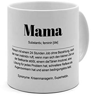 XL Tasse mit Definition: Mama - Tasse mit Spruch, Wörterbuchtasse, Geschenktasse, witzig, Kaffeebecher, Becher, Tasse, Becher - Farbe Weiß