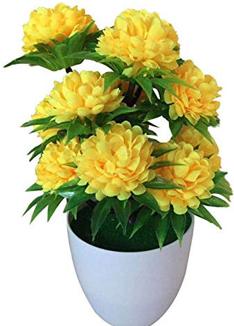 Funight 1Pc Chrysanthème Artificiel Bonsaï, Vives Fleurs Colorées Et De Haute Qualité Paysage De Plantes en Pot pour La Maison De Mariage Bureau Arrangements Floraux Décoration De Table Jaune