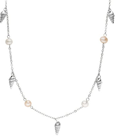Purelei® Akala Kette – Edler Schmuck mit Muschelanhängern & echten Süßwasserperlen, perfekt kombinierbar (Silver)
