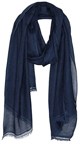 Bovari Pashmina Kaschmir Schal Damen - 70% Kaschmir 30% Seide - extra leicht - 200 x 70 cm (Blau (Dunkel-Blau))