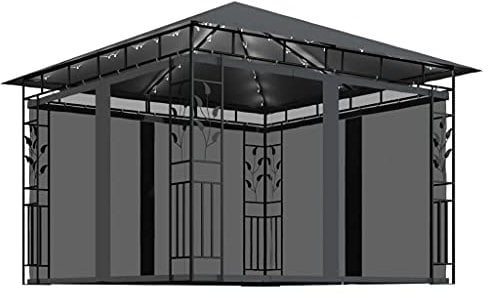 vidaXL Pavillon mit Moskitonetz LED Lichterketten Gartenzelt Partyzelt Festzelt Gartenpavillon Bierzelt Garten Zelt Outdoor 3x3x2,73m Anthrazit